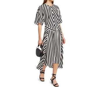 Stella McCartney Black and White Silk Midi Dress